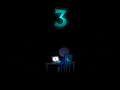 The first teaser for ONwLS 3, featuring Loonarin-San sitting in a chair next to a table, turning on a computer with a blue face on its screen with a glowing cyan number three above him.
